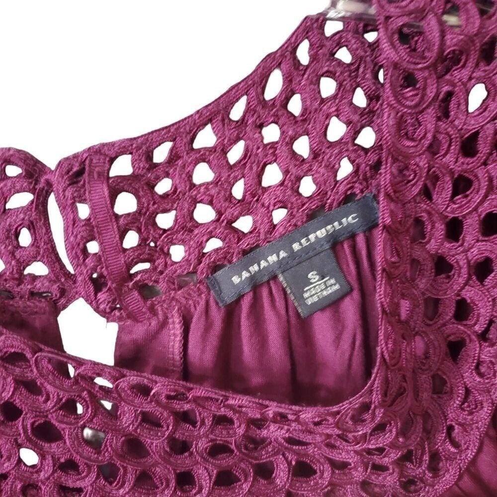 Banana Republic Women Purple Crochet Neck Blouse Rayon Top S Oversized EUC